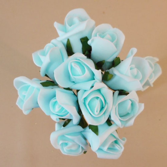 Colourfast Foam Rose Buds Light Blue 12 pack 20cm Foam Flowers